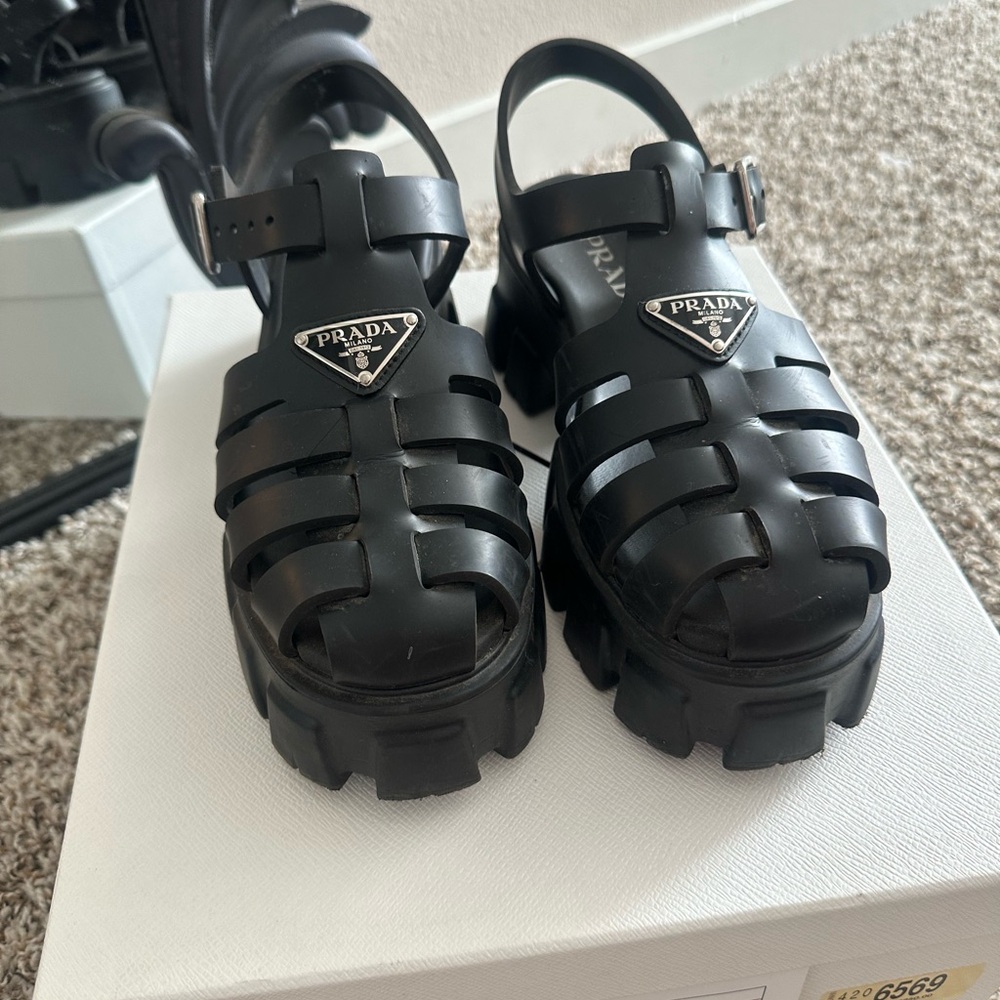 Prada Black Strappy Chunky Sandals
